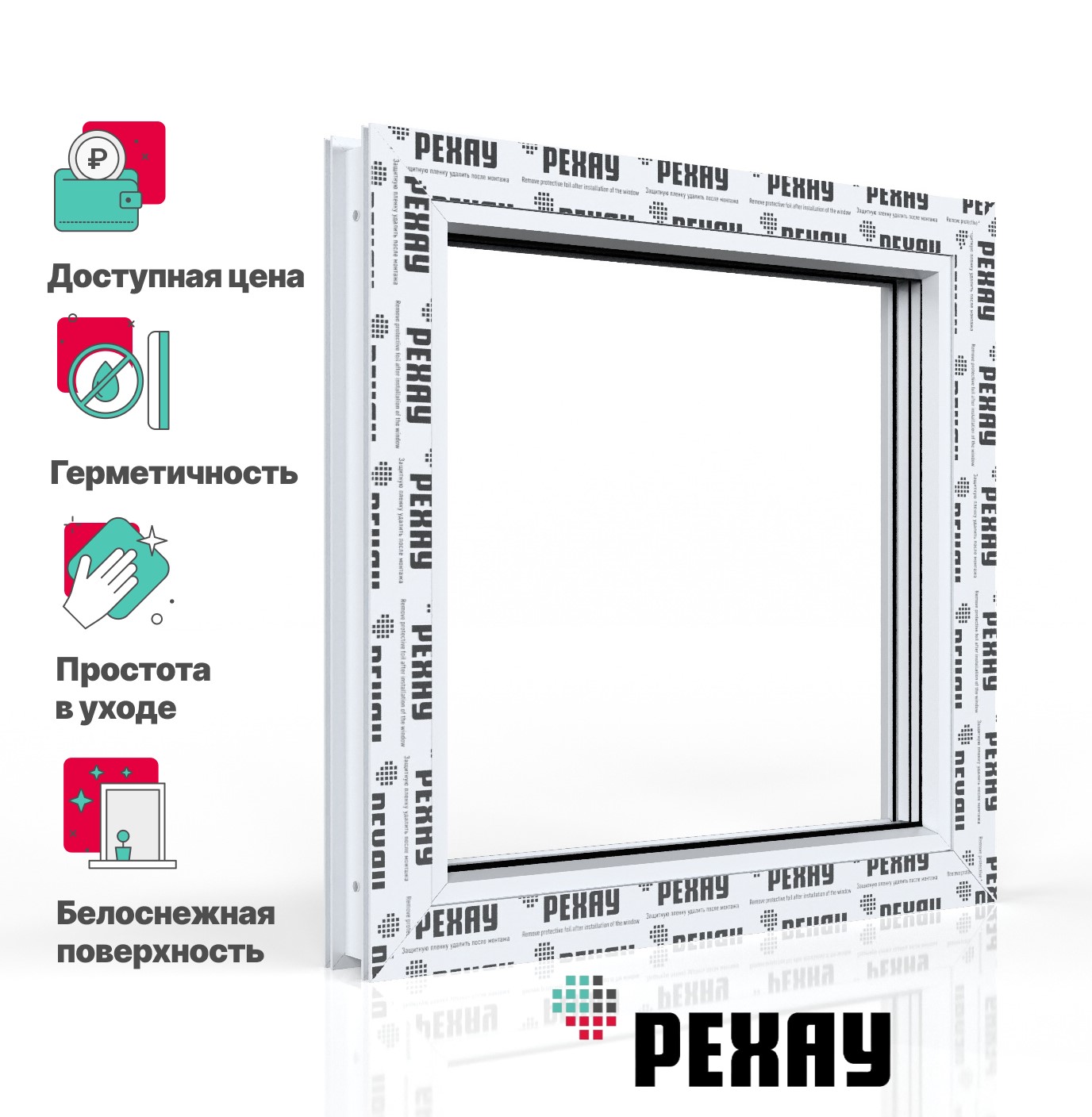 Пластиковое окно РЕХАУ EXPERIENCE BLITZ 600х600 мм (ВхШ) однокамерный стеклопакет, глухое, белое