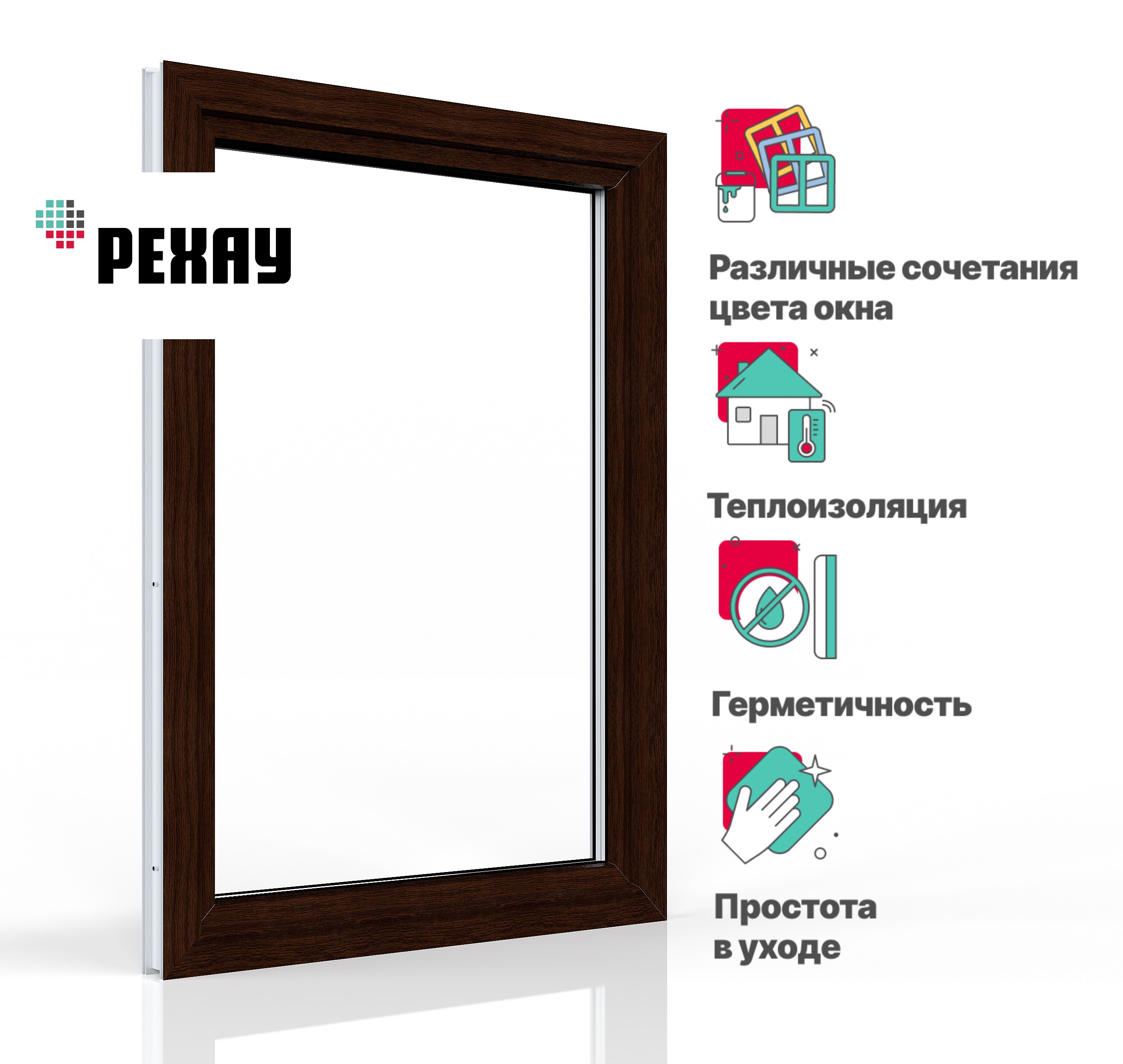 Пластиковое окно РЕХАУ EXPERIENCE BLITZ 700х500 мм (ВхШ) одностворчатое, поворотно-откидное правое, двухкамерный стеклопакет, темный дуб снаружи