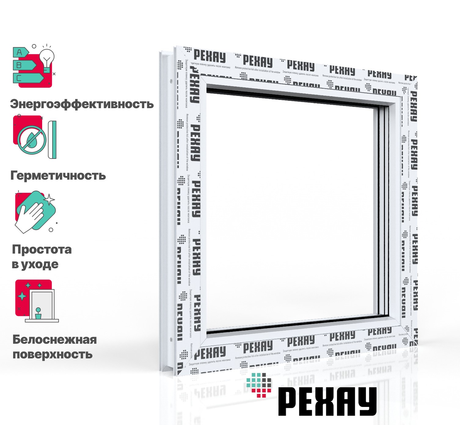 Пластиковое окно РЕХАУ EXPERIENCE GRAZIO профиль 70 мм, 1000х1000 мм (ВхШ) одностворчатое, глухое, энергосберегающий двухкамерный стеклопакет, белое