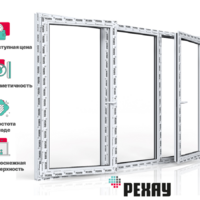 Пластиковое окно РЕХАУ EXPERIENCE BLITZ 1000х2000 мм (ВхШ) трехстворчатое, поворотно-откидное левое / глухое / поворотно-откидное правое, однокамерный стеклопакет, белое